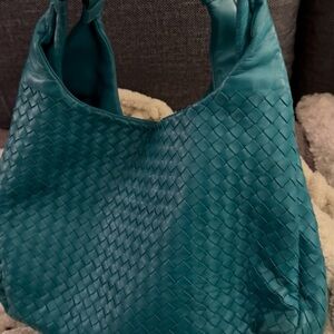 Elegant Teal Woven Leather Tote